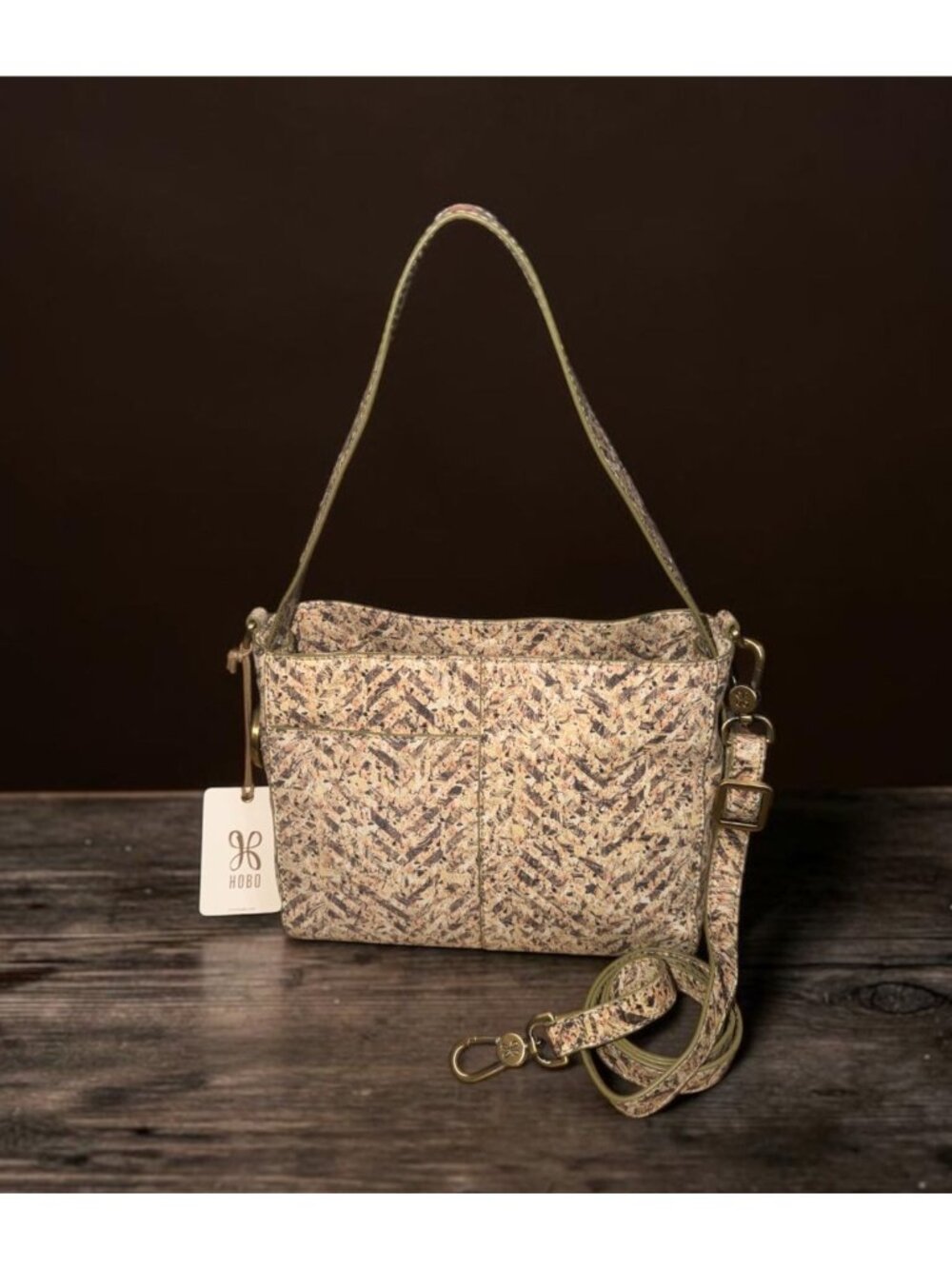 HOBO Render Small Crossbody Beige Leather Neutral Mosaic 2-way Shoulder Bag NWT